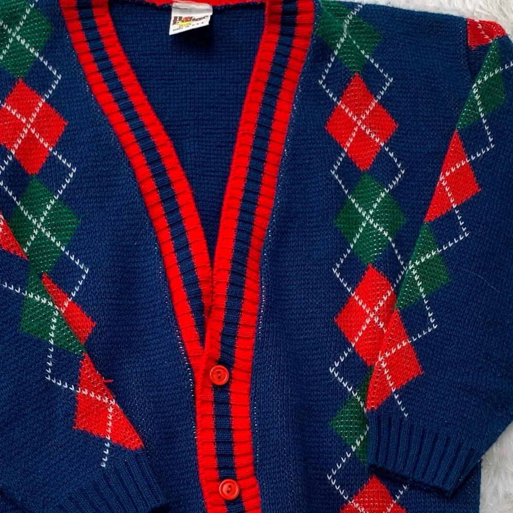 Vintage 70’s Hot Fudge Made in USA Argyle Button Down Cardigan - Picture 1 of 7